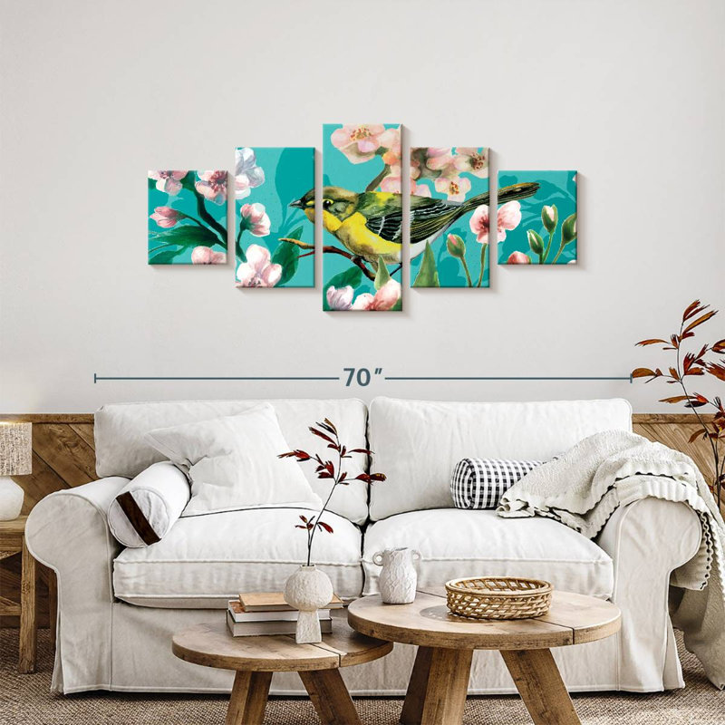 Cherry Blooms And Bird, 24" H x 55" W