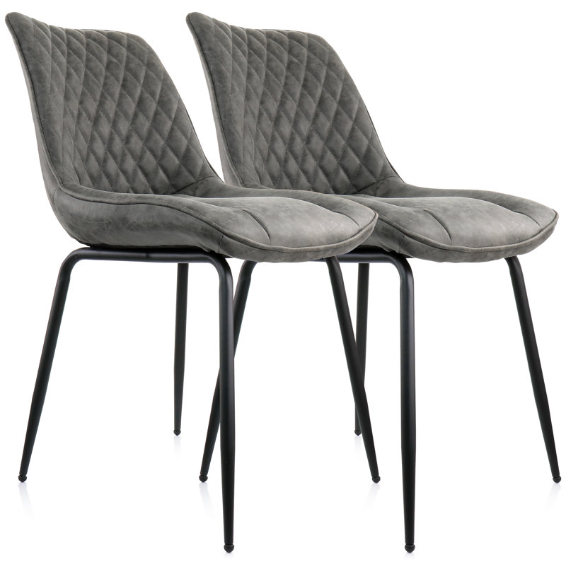 Chaise capitonnée 2 pièces Corrigan Studio® en similicuir rétro gris avec pieds en métal noir