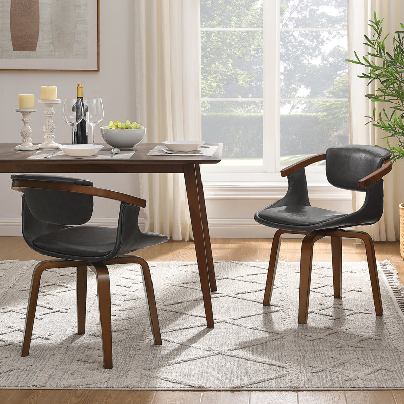 Wathen Faux Leather Upholstered Swivel Dining Arm Chair, Gray