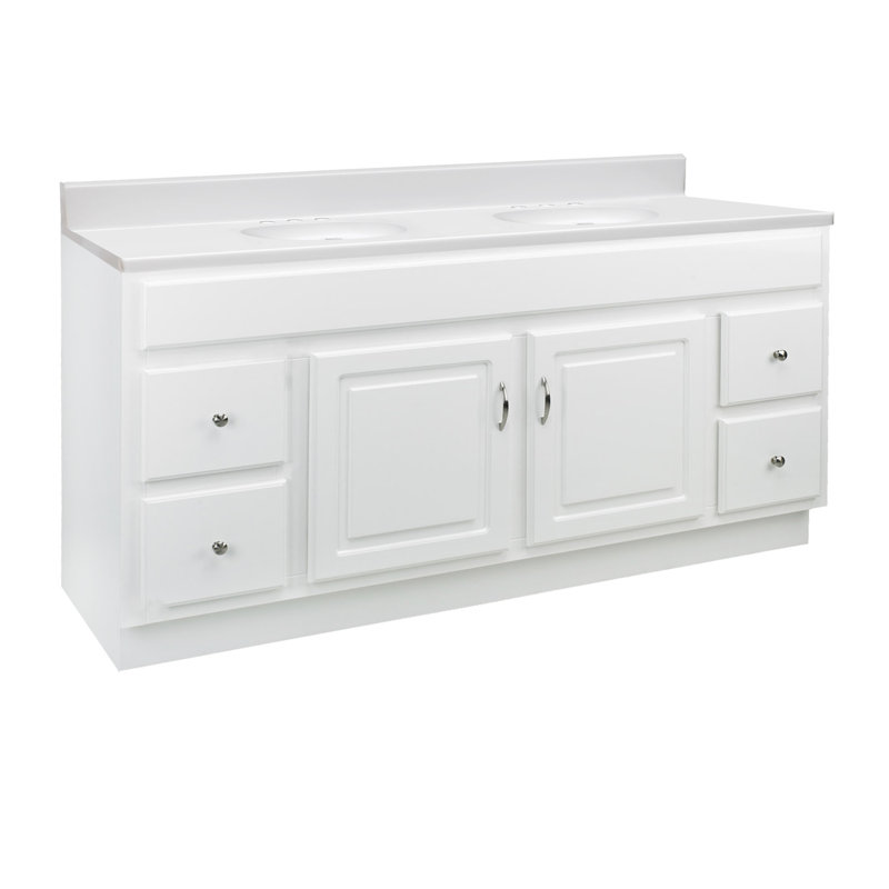 Meuble-lavabo de 61 po avec plateau en marbre de culture Concord, assemblé, blanc, 8 po