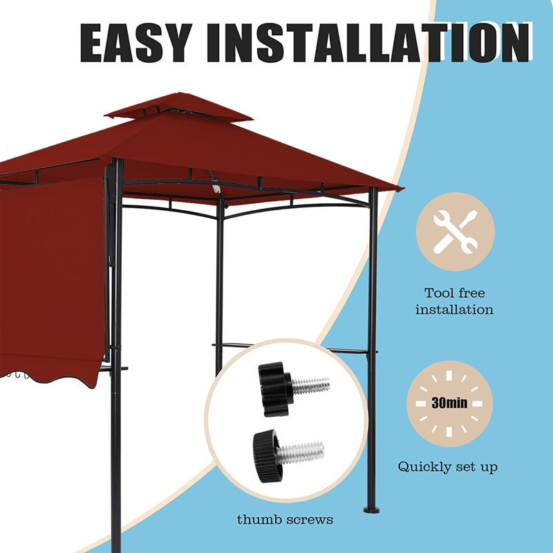 11Ft. W x 5 Ft. D Soft Top Grill Gazebo with a Side Collapsible Awning, Red