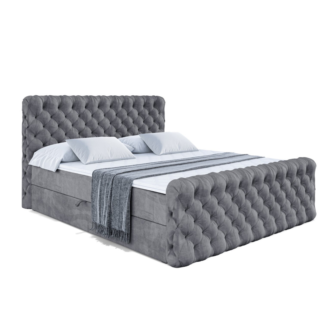 Boxspringbett mit H3 Bonell-Federkernmatratze, Topper und Bettkasten