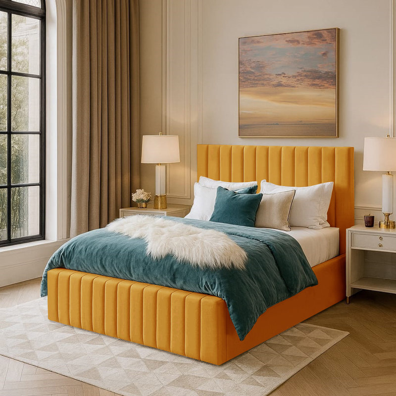 Janae Upholstered Ottoman Storage Bed, Double (4'6), Turmeric