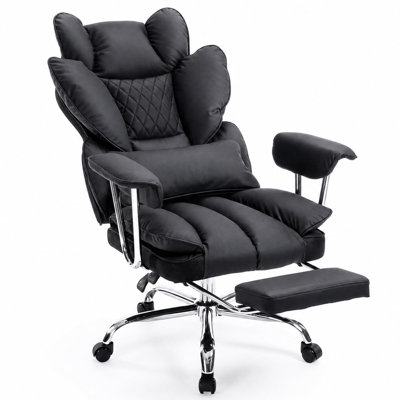 Grande et haute chaise de bureau ergonomique - capacité de 350 lb, coussin à ressorts ensachés, inclinaison à 150 °, accoudoirs réglables, repose-pieds, soutien lombaire à haut dossier, similicuir - noir