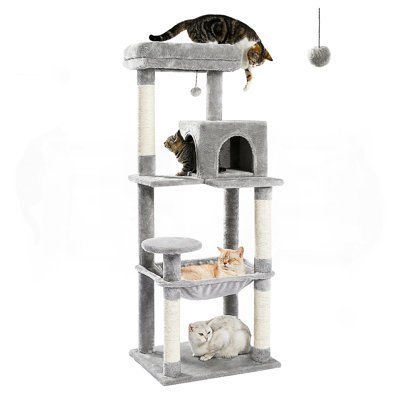 56.3" Plush Sisal Scratcher With 2 Door Condo House Cat Tree