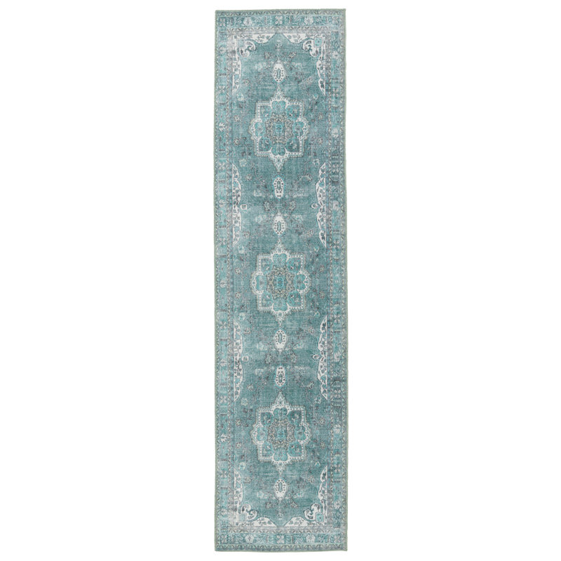 Tapis oriental en polyester tissé à la machine Grubb, Tapis de couloir 2 pi 6 po x 10 pi