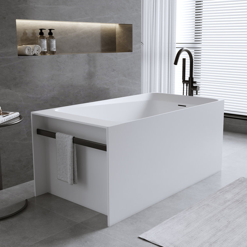 51 in. x 27.6 in. Freestanding Solid Surface Soaking Bathtub with Overflow and Pop-Up Drain