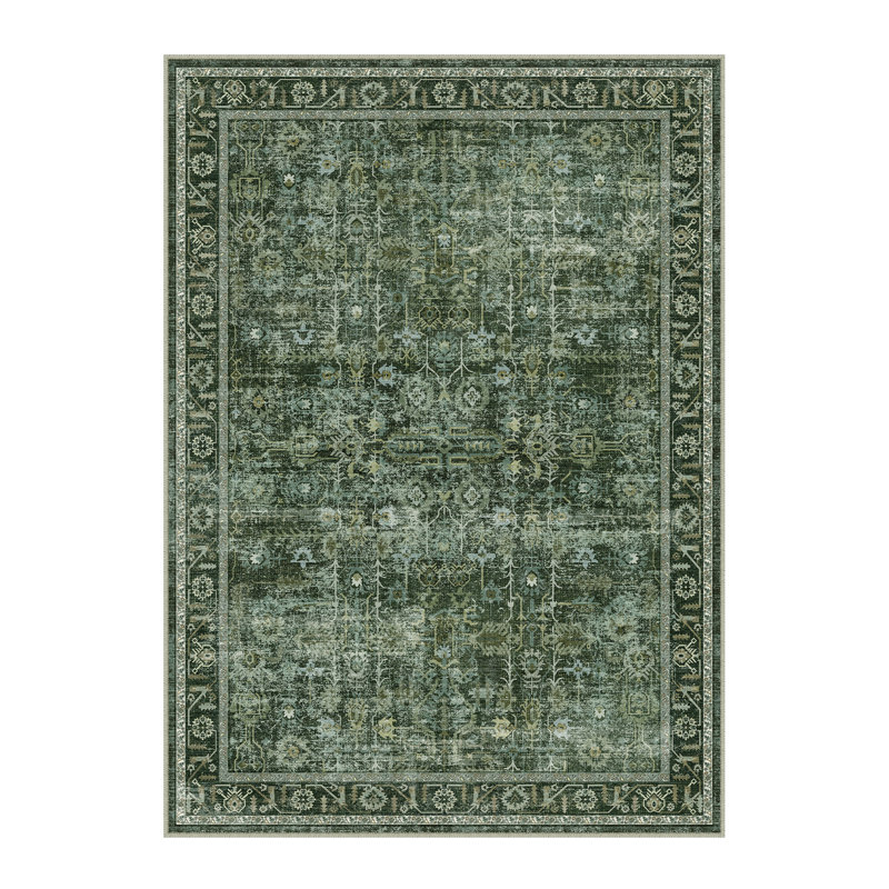 Ladonya Vintage Washable Green Area Rug with Non-Slip Backing, Rectangle 3' x 5'