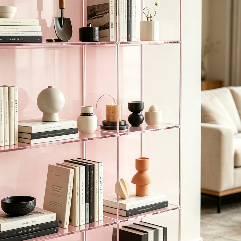 Transparent acrylic multi-layer display bookcase, Light Pink