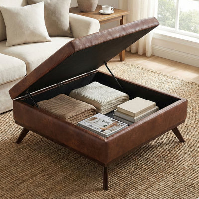 Repose-pieds capitonné carré Mid-Century avec détails capitonnés Owen