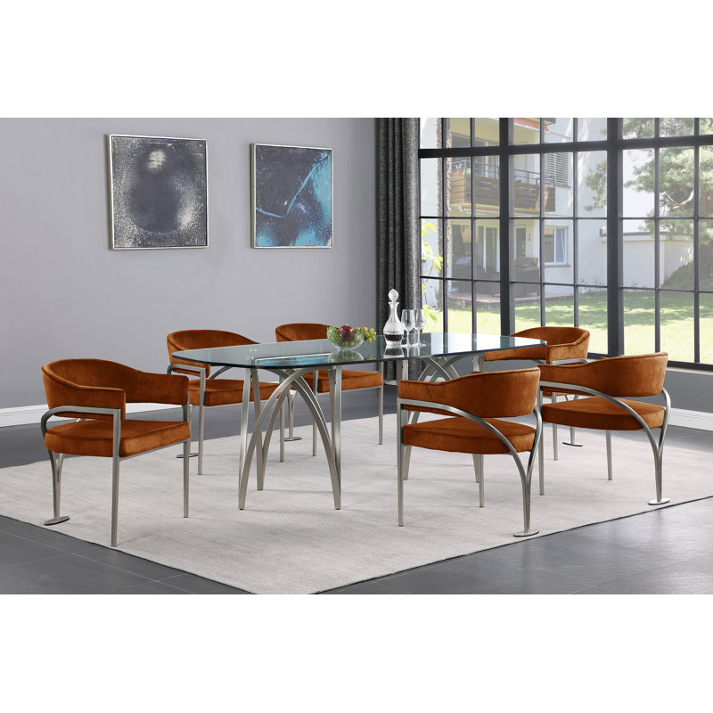 Kirsi Velvet Dining Chair, Cognac Velvet, Silver