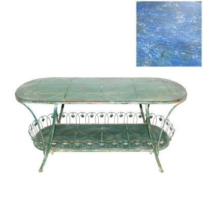 Table de jardin ovale en mÃ©tal dÃ©corÃ©e avec tablette, 120 cm de longueur, blanche Â« Toulouse 1275 Â»