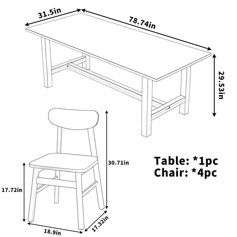 Solid wood table with simple rounded corners, 29.53"H x 78.74"L x 31.5"W