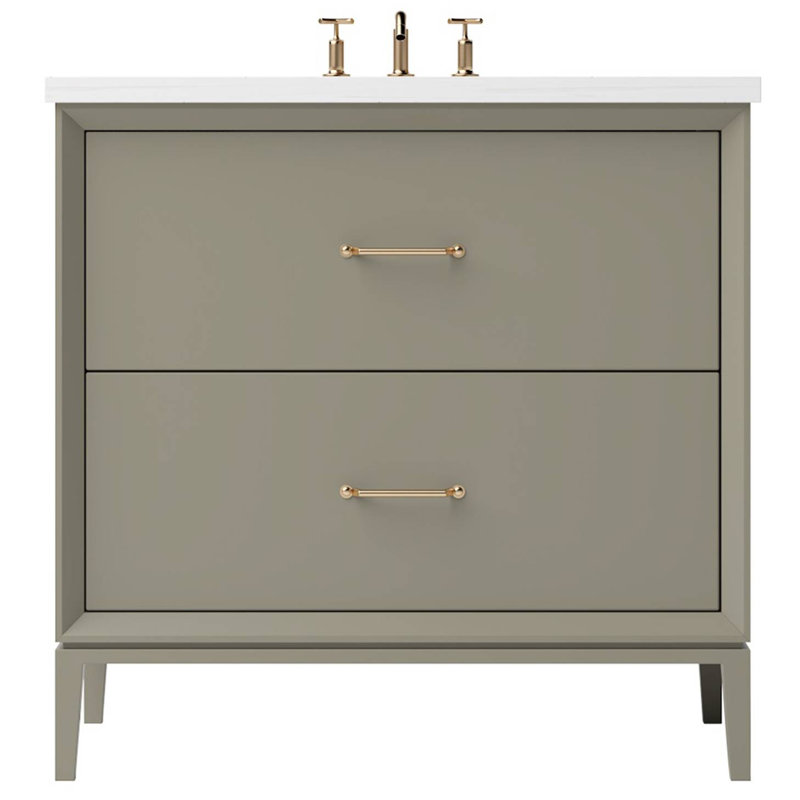 Alexandra Two-Drawer Single Bath Vanity, 30", French Olive, Satin Gold