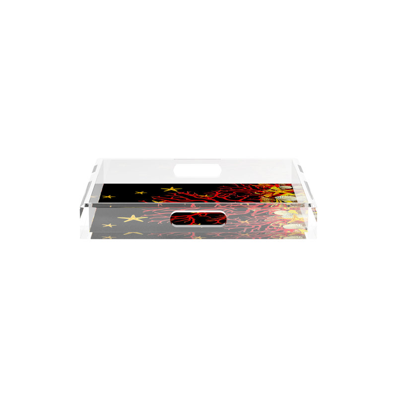 Plateau décoratif carré en acrylique Coral Reef, Noir uni, L 12 po x P 12 po x H 2 po