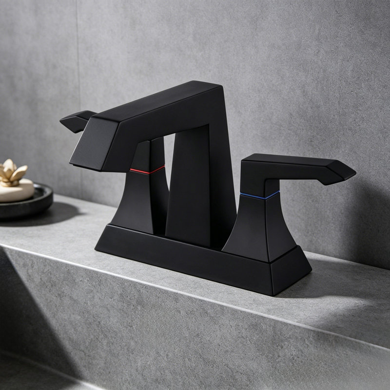Robinet de salle de bain robuste à 2 poignées avec drain et trousses d'alimentation, robinet de lavabo de style moderne monté sur comptoir noir mat 4001-Mo