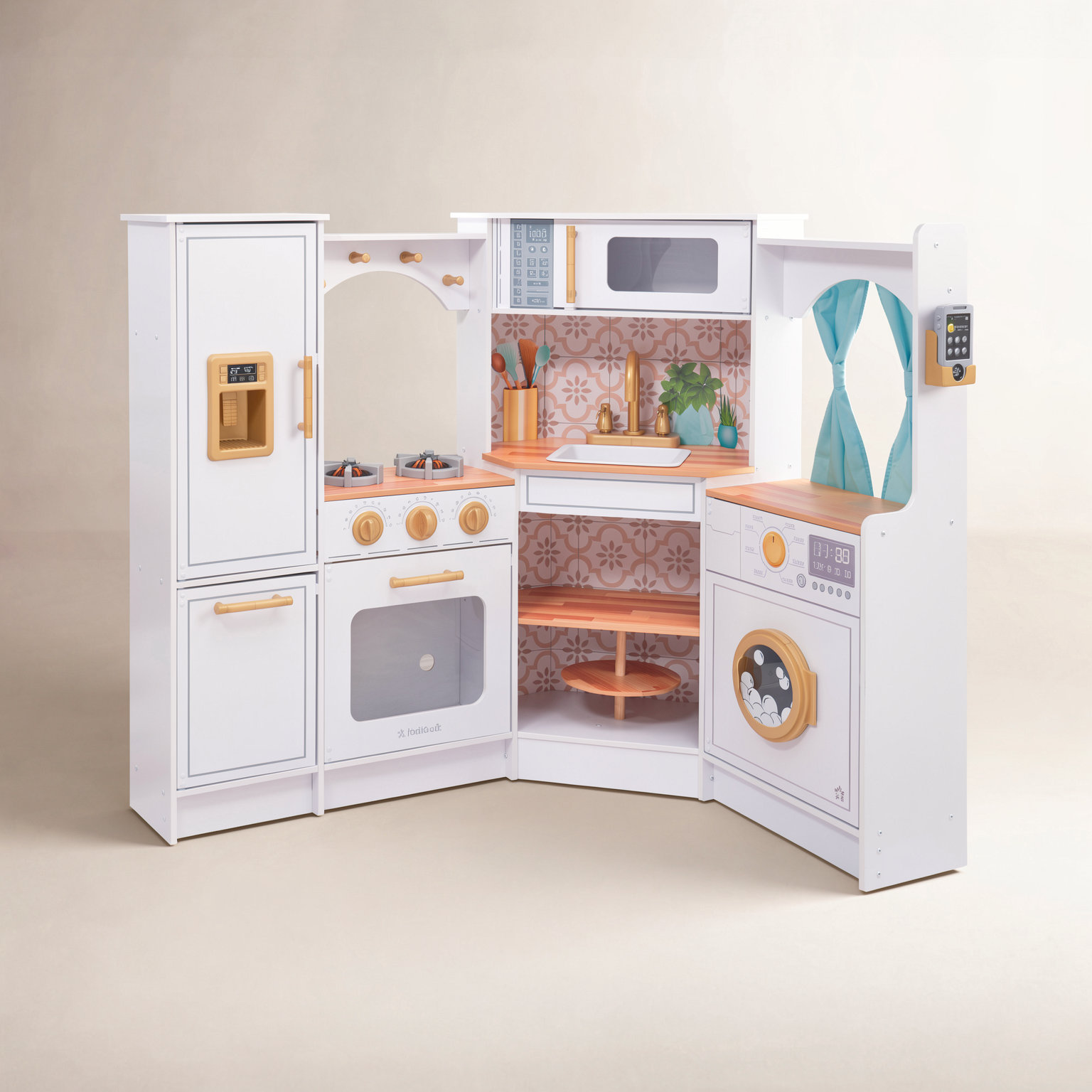 Ultimate Corner Play Kitchen with Lights and Sounds, White/Natural