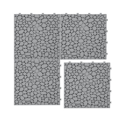 Carreaux de terrasse 12 x 12 pouces à emboîtement en plastique imperméable et antidérapant pour salle de bain, balcon, porche, capacité de poids élevée jusqu'à 440 lb, motif de galets
