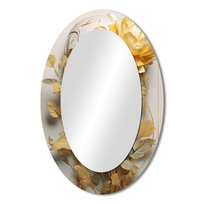 White and gold woman portrait with leaves II - Gold Oval Wall Mirror Decor