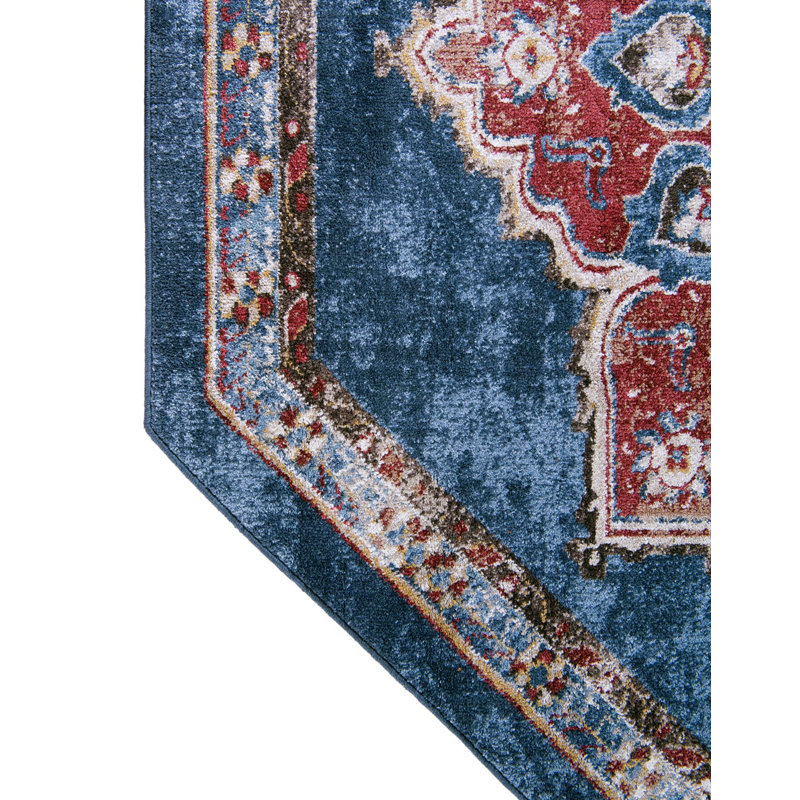 Tapis bleu marine d'inspiration persane Lieveke, Octogone 7 pi x 7 pi