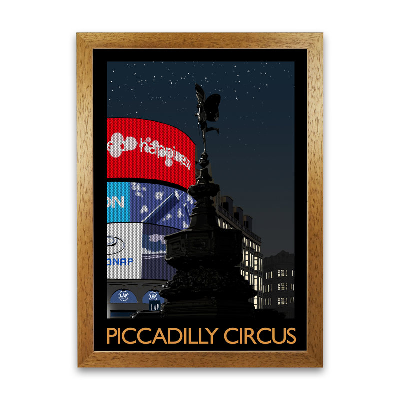 Piccadilly Circus At Night by Richard O'Neill - Single Picture Frame Print, 841 cm H x 594 cm W, Honey Oak