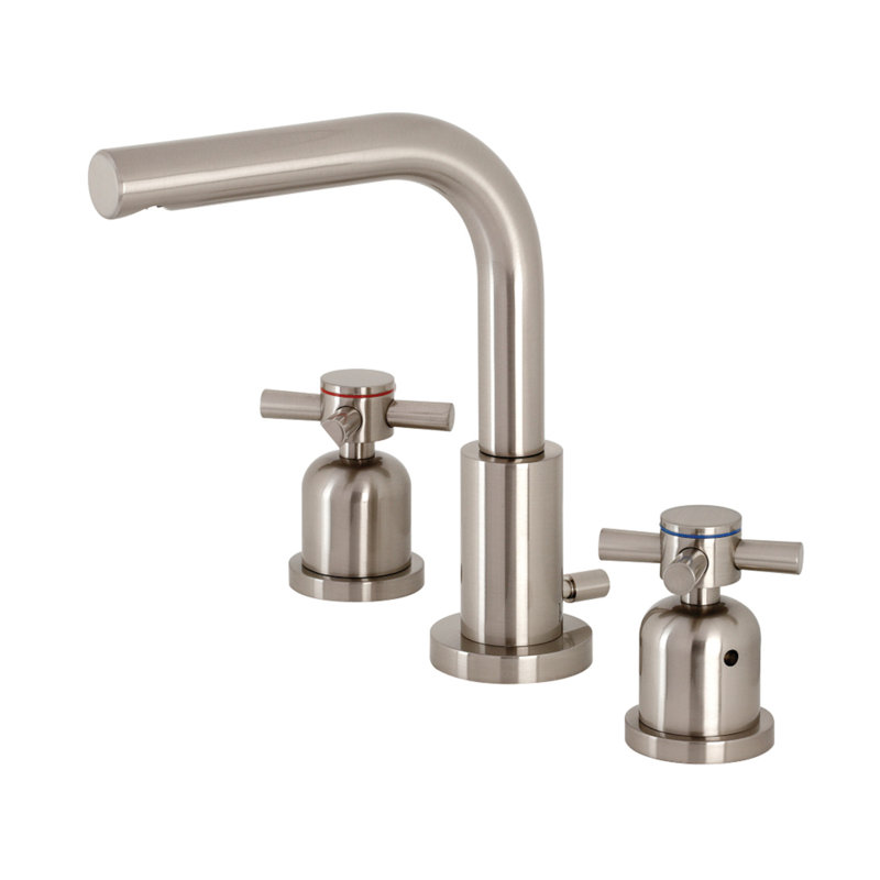 Kingston Brass Concord Two-Handle 3-Hole Deck Mount Widespread Bathroom Faucet with Brass Pop-Up Drain, Brushed Nickel