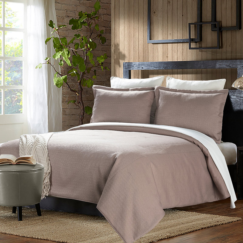 Polyester Geometric Shapes Quilt, King Coverlet + 2 Shams, Clay
