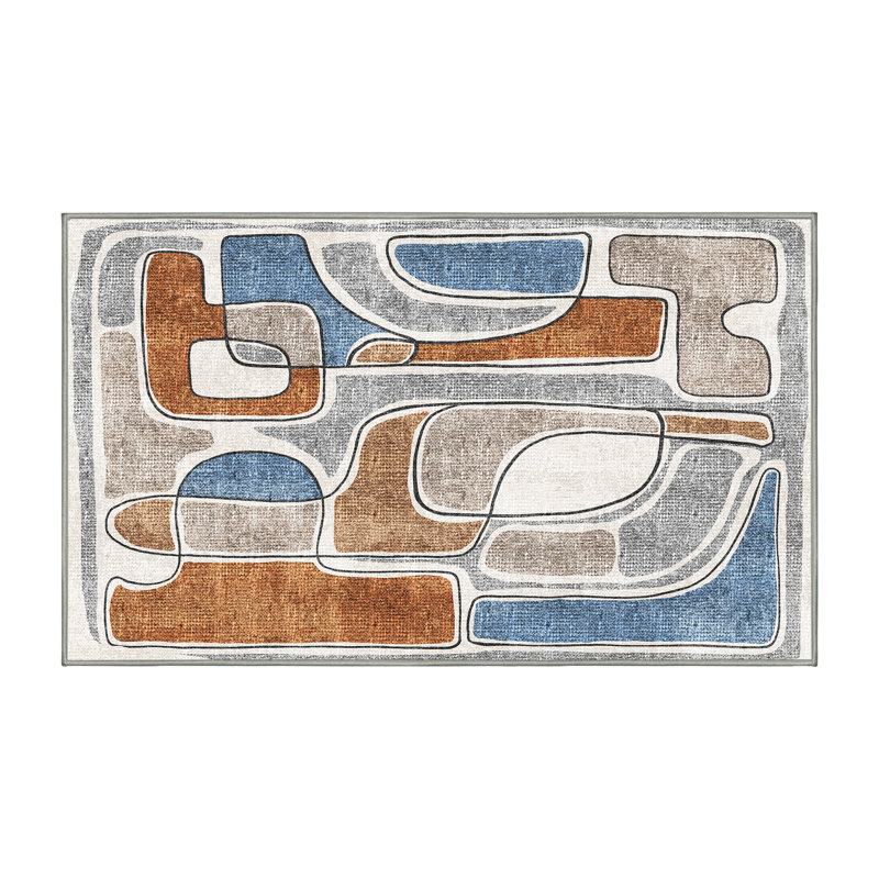 Tapis bleu / gris en chenille / polyester tissé à la main Dalmore, Rectangle 5 pi x 7 pi