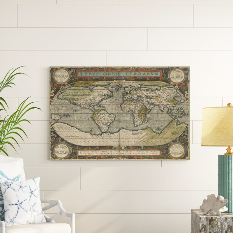 Mappemonde antique 36 x 48, H 32 po x l 48 po x P 1 po