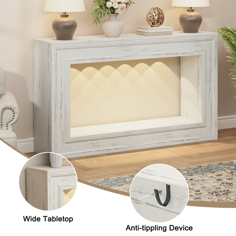 Console de 55 po avec éclairage à DEL, tables d'entrée en bois, tables de canapé, Blanc