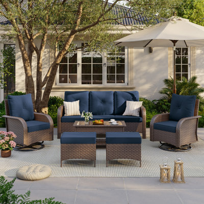 Wicker 5 - Person Patio Conversation Set with Cushions