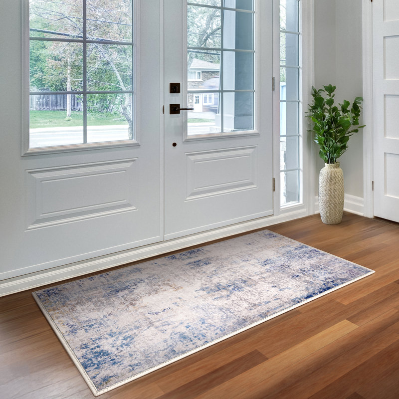 Tapis d'intérieur antidérapant avec envers en caoutchouc Sorbus, lavable à la machine, antidérapant, bleu 