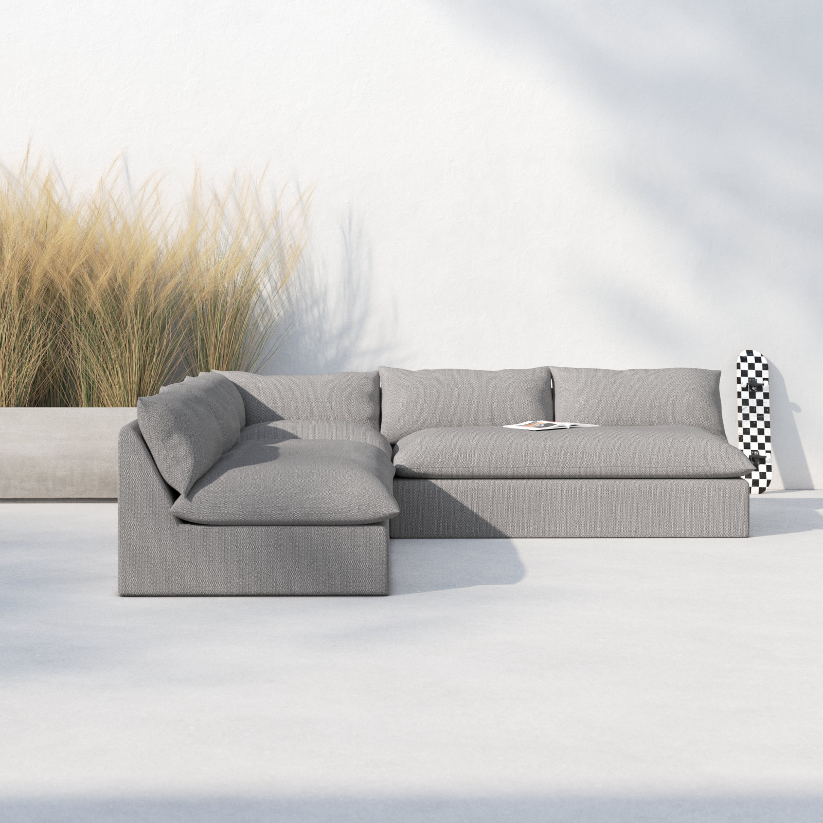 Inali 114'' Wide Aluminum Patio Sectional with Cushions, Gray