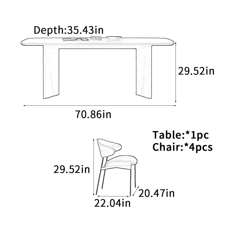 Full-support load-bearing base plate dining table, 29.52"H x 70.86"L x 35.43"W