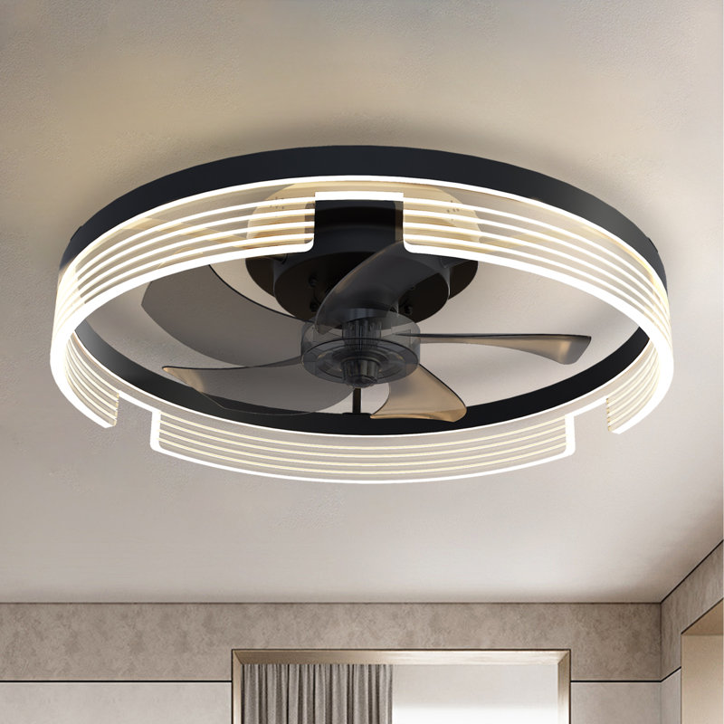 Ventilateur de plafond encastré avec lumière Bonin, télécommande intérieure avec lumières Bonin, Noir, 14.96"