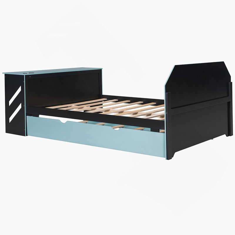 Lit avec lit gigogne, bureau et port USB, Bleu