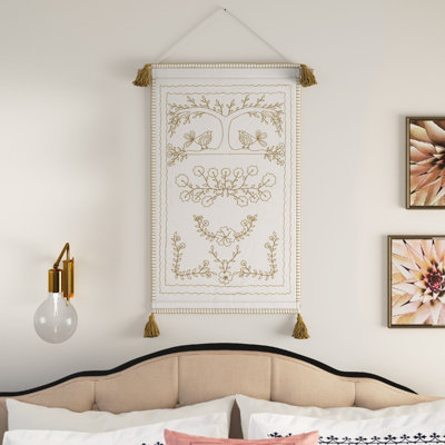 Embroidered Wool Blend Hand Woven Wall Hanging