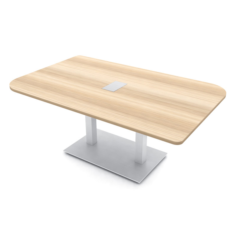 Table de conférence en forme de duo avec base en métal double | Unité électrique, L 72 po x l 48 po, Blond blond cendré