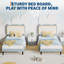 Structure de lit simple pour enfant avec tête de lit pour chat, cadre de lit plateforme tapissier avec support de lattes en bois robuste, aucun sommier nécessaire, assemblage facile, bleu et blanc-2060724412