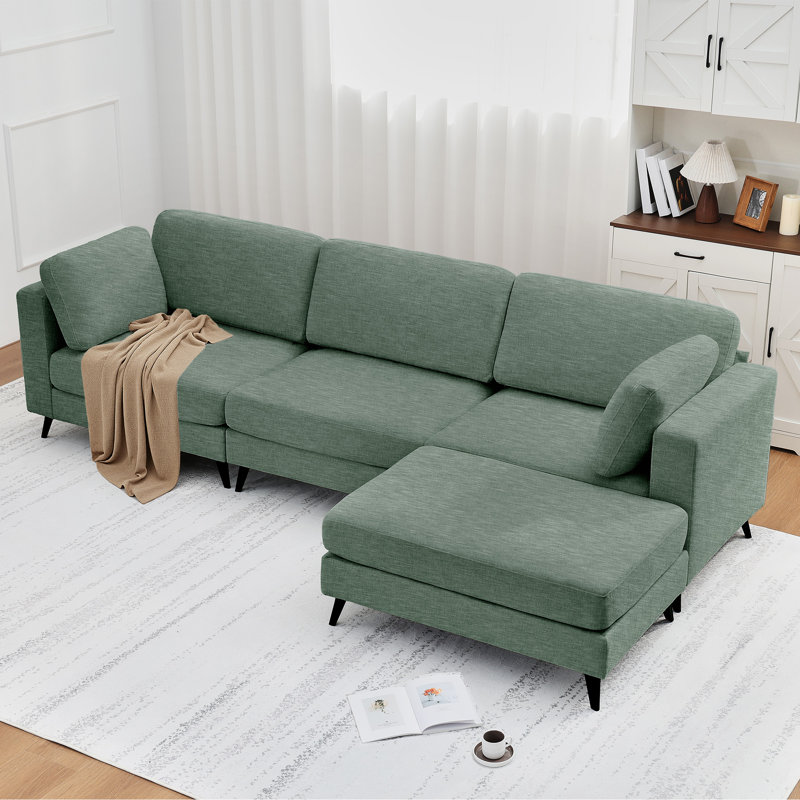 Canapé modulaire en L avec repose-pieds mobile Modern L-Shapedr, Mélange de polyester vert
