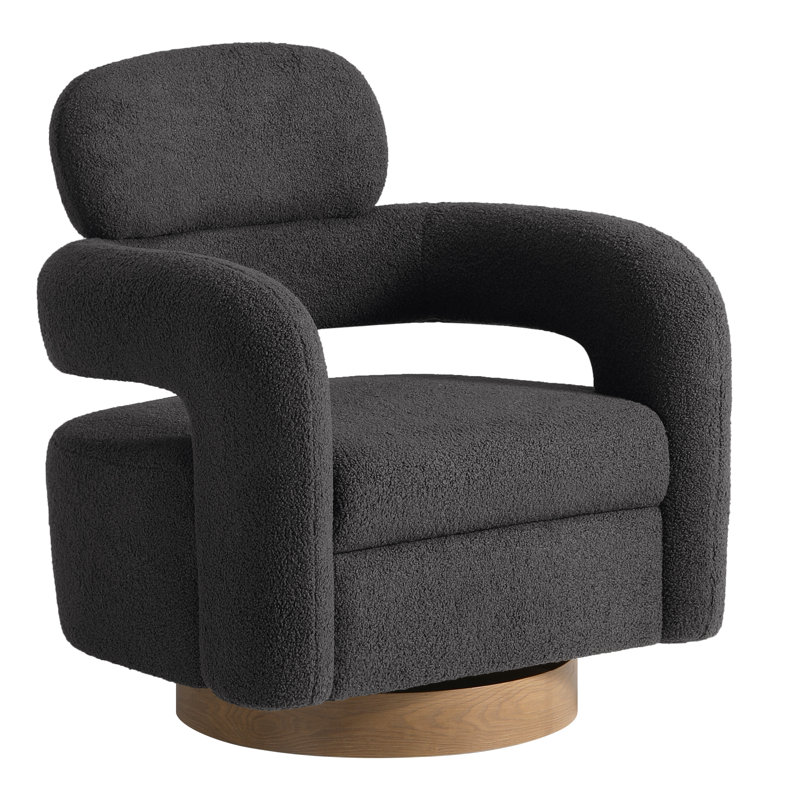 Bayville 29" Wide Sherpa Swivel Chair, Charcoal Gray Polyester