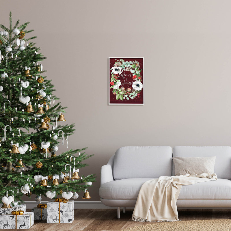 Merry & Jolly Seasonal Wreath Canvas Print with White Frame