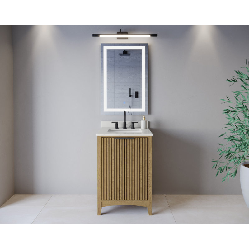 Meuble-lavabo simple avec plateau en marbre de culture Palmilla, Beige / or brossé, Quartz Giotto, 24"