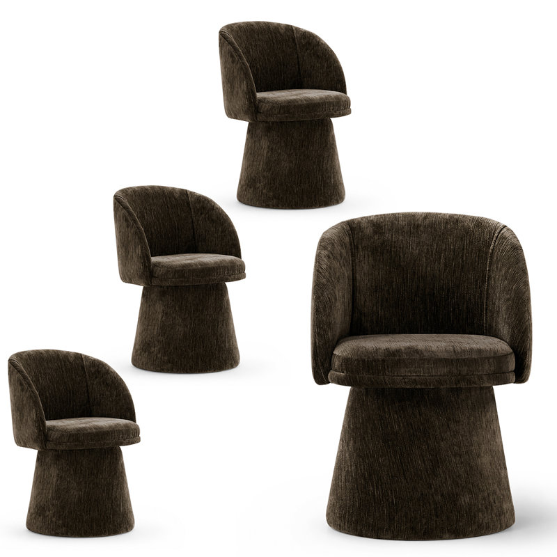 Chaise de salle à manger rembourrée pivotante avec tissu texturé et dossier arrondi courbé (ensemble de 4), Brown