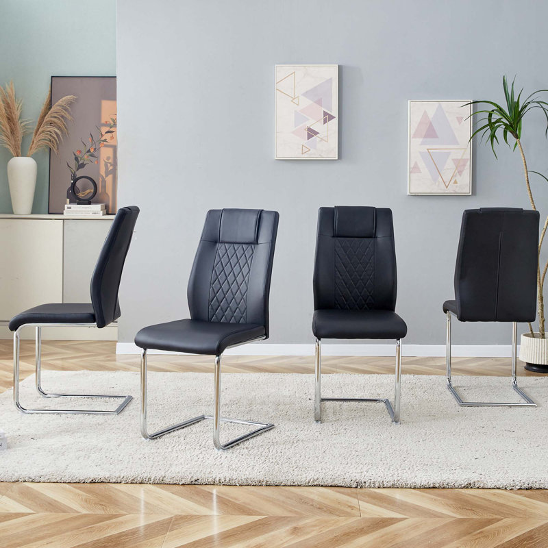 Chaises de salle à manger en similicuir, chaises d'appoint, 8, Noir, noir, noir, noir, Argent argent