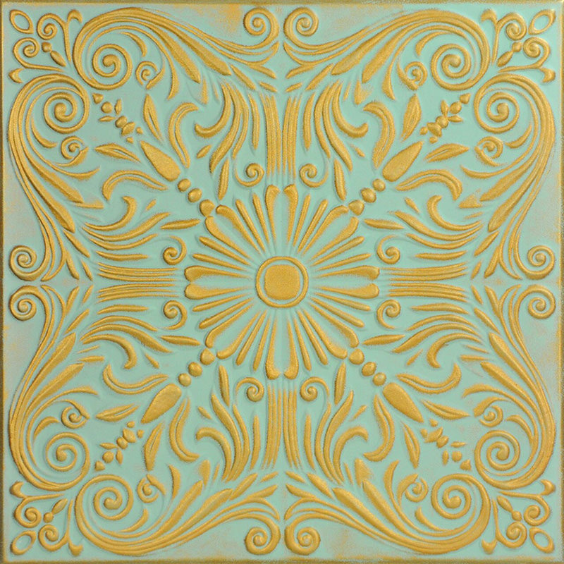Spanish Silver 1.6 ft. x 1.6 ft. Polystyrene Glue-up Ceiling Tile, Gold Moss