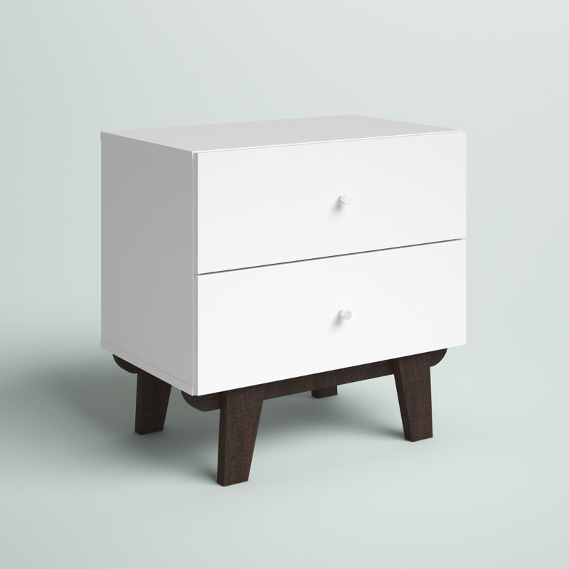 Table de chevet 2 tiroirs Hasler, Blanc mat