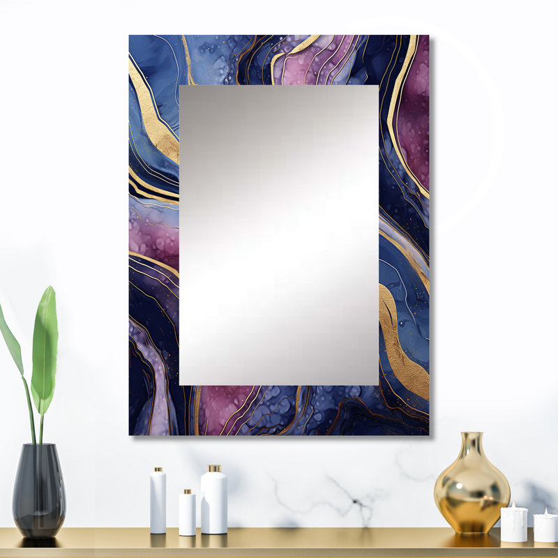 Bleu et or abstrait marbre Essence III - miroir mural unique en marbre, miroir moderne, impression d'art en métal