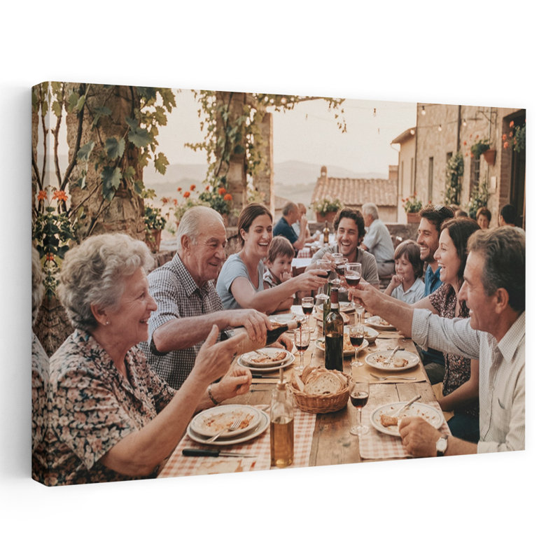 Tuscan Family Dinner Rustic Contemporary Summer Sunset Wall Art Print 1 Piece Wrapped Canvas Wall Art, 81.28cm H x 121.92cm W