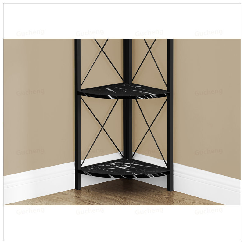 4 Tier Metal Etagere Bookcase With Fan-Shaped Shelves, Modern Marble Look, Perfect For Corner Spaces